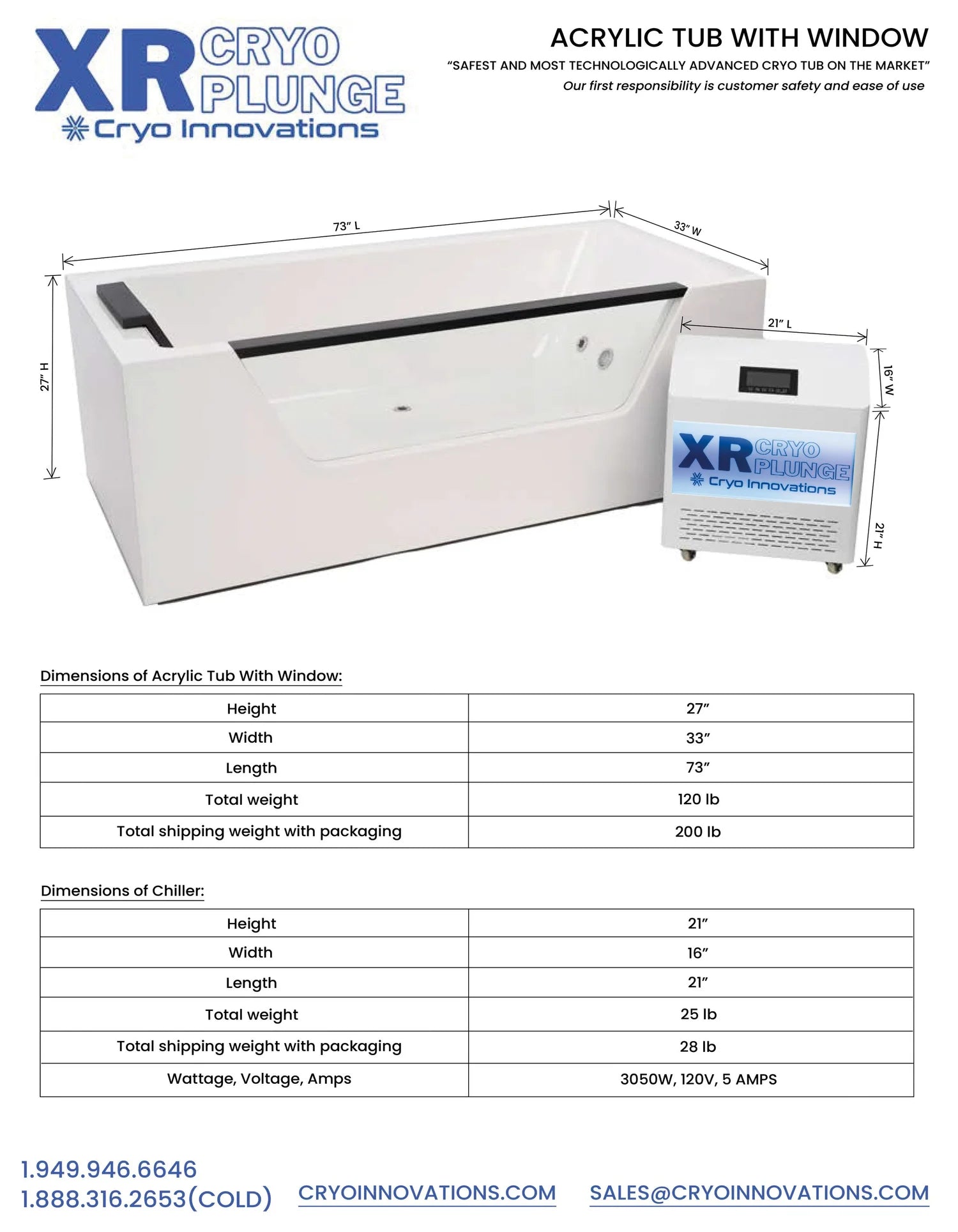 Cryo Innovations XR Cryo Pluge Acrylic Tub With Window