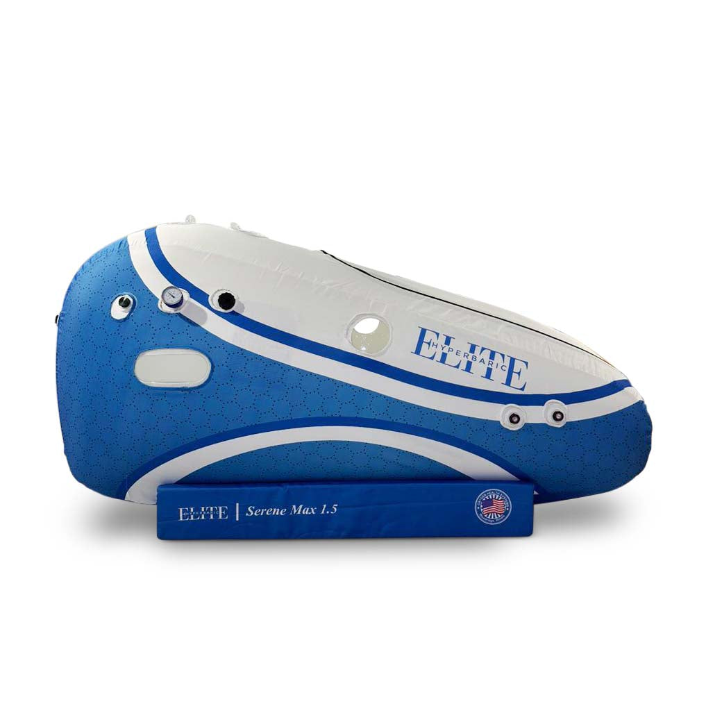 Elite Serene Max 1.5 ATA sitting soft-shell hyperbaric oxygen chamber, full exterior view