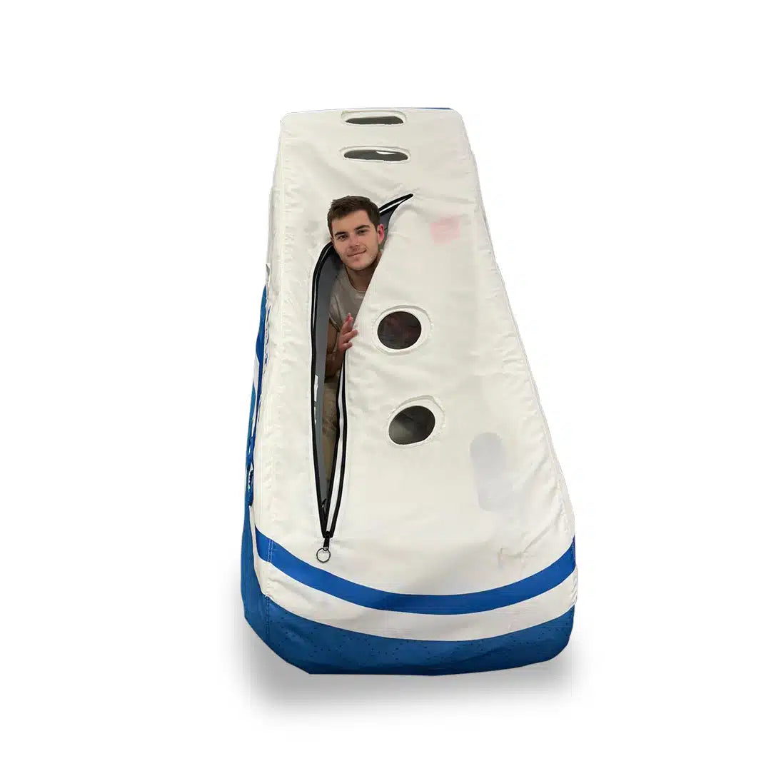 Interior view of the reclining hyperbaric chamber with adjustable lounge chair
