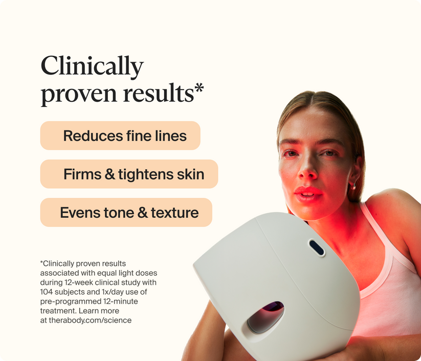 TheraFace Mask cordless LED light mask for reducing fine lines, firming skin, and evening tone