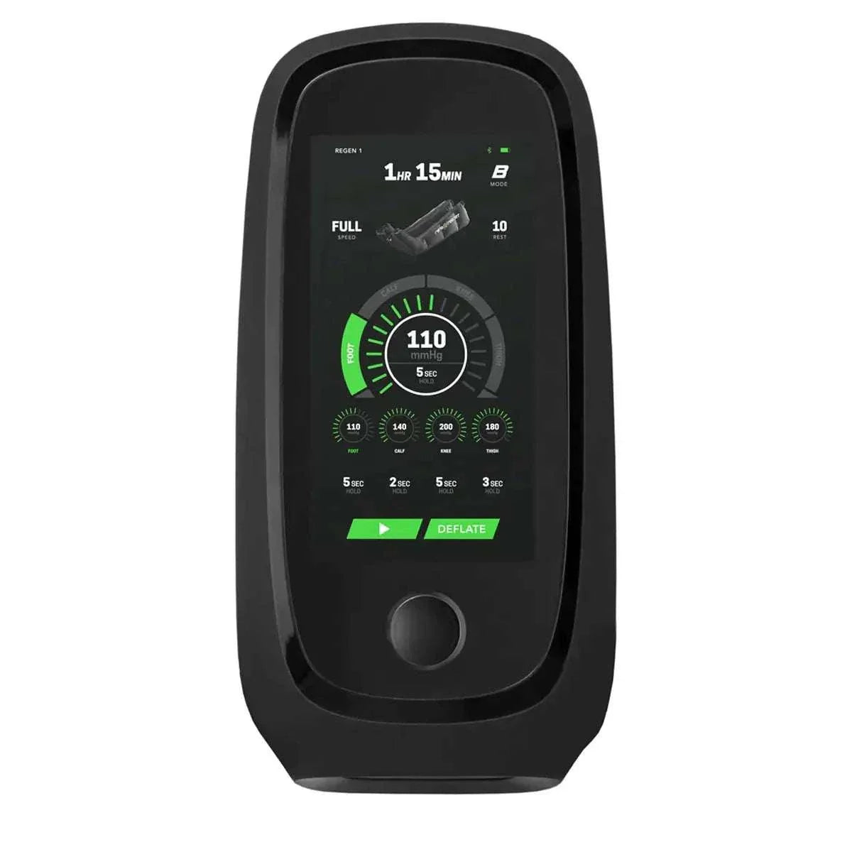 Rapid Reboot REGEN portable compression therapy control unit with touchscreen and adjustable pressure settings