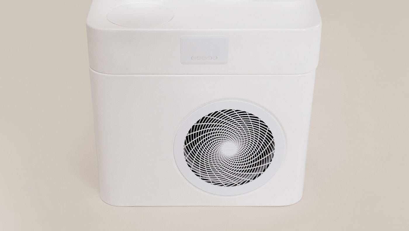 Premium white cold plunge tub with integrated cooling fan for recovery and wellness