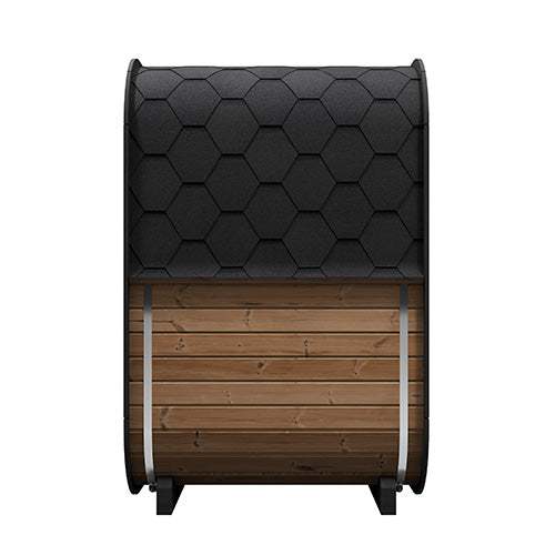SaunaLife Model CL3G outdoor home sauna kit with wooden body and black hexagonal roof