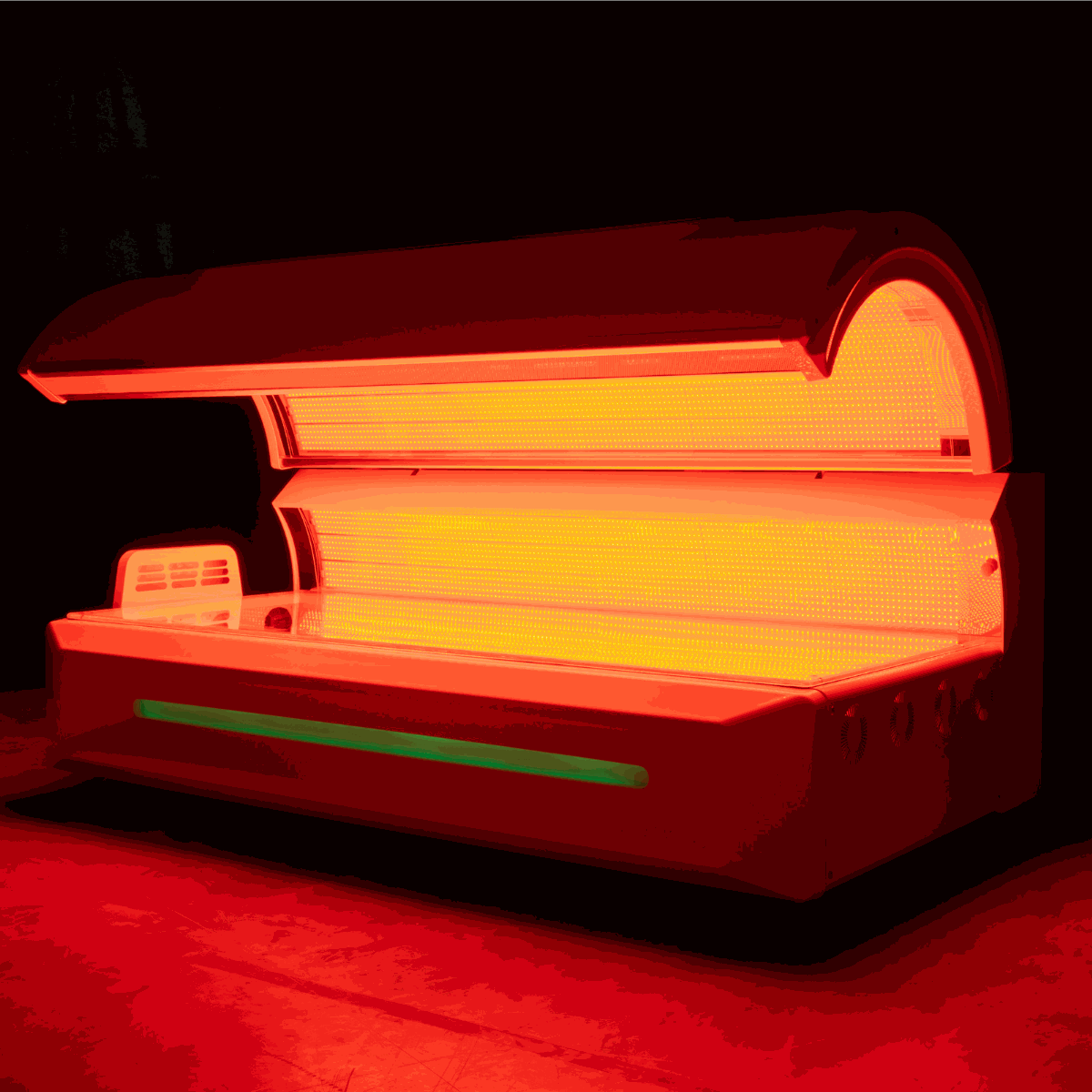 Red Light Therapy Bed with 360-degree LEDs and built-in cooling fans for home and commercial use