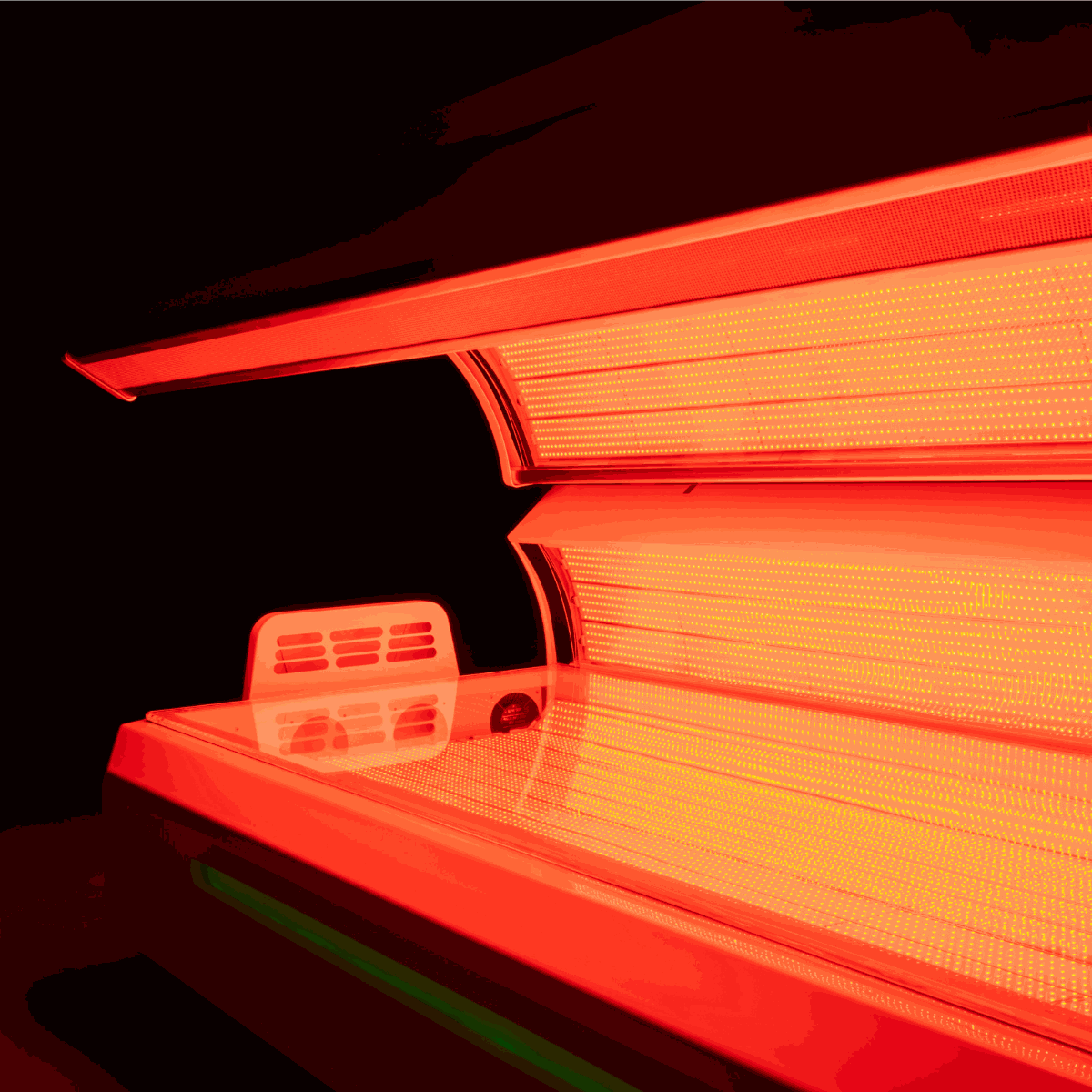 Commercial and home red light therapy bed with 360-degree LEDs and built-in cooling fans