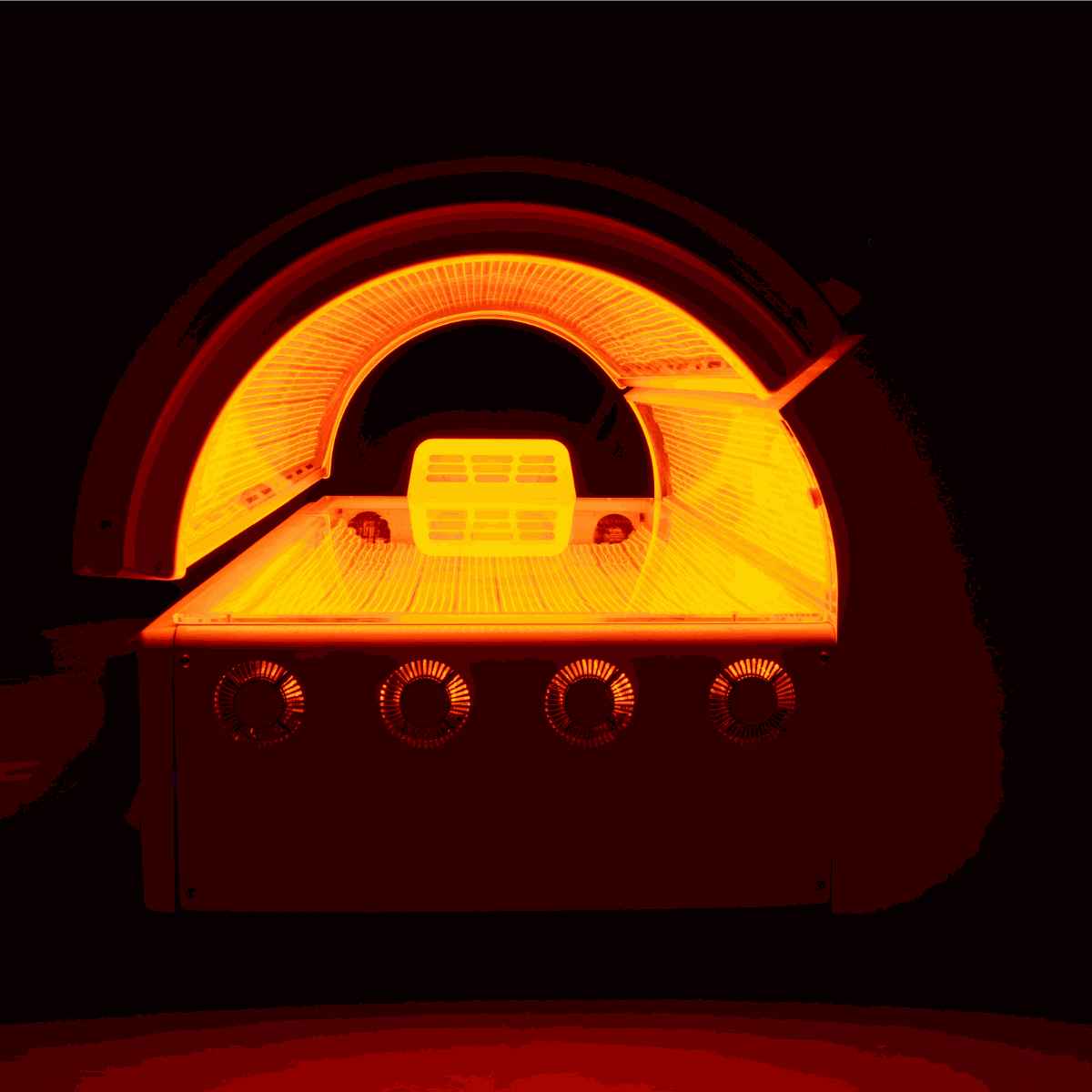 Red Light Therapy Bed with 360-degree LEDs and plasma cooling fans for home and commercial use
