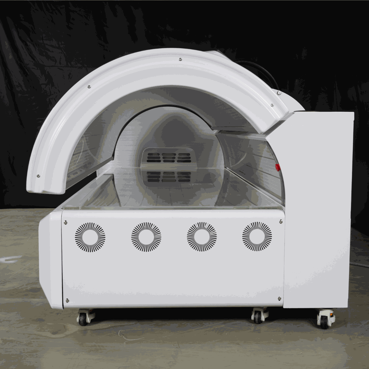 White red light therapy bed with 360-degree LEDs and cooling fans for home and commercial use