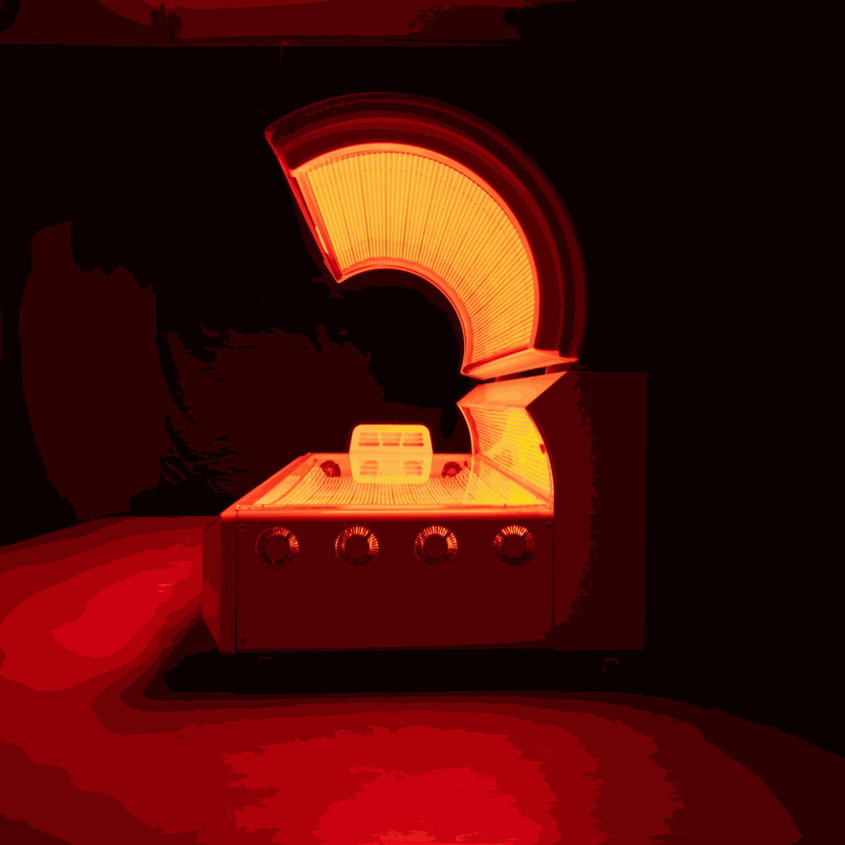 Red Light Therapy Bed with 360-degree LEDs, cooling fans, timer, and Bluetooth music system for home and commercial use