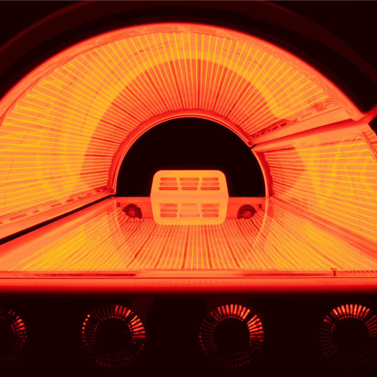 Red Light Therapy Bed with 360-degree LEDs and cooling fans for home and commercial use