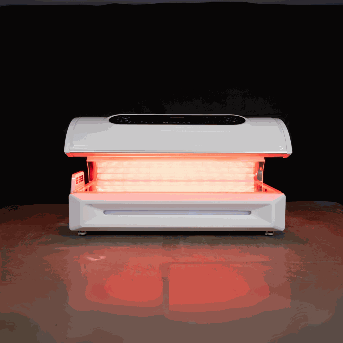 Modern red light therapy bed with 360 degree LEDs and built-in music system for home and commercial use