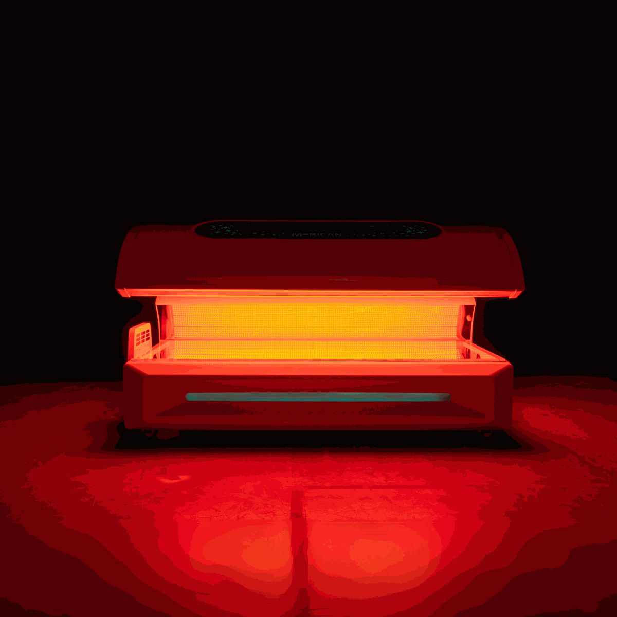 Red light therapy bed with 360-degree LEDs, plasma cooling fans, built-in timer, and music system for home and commercial use