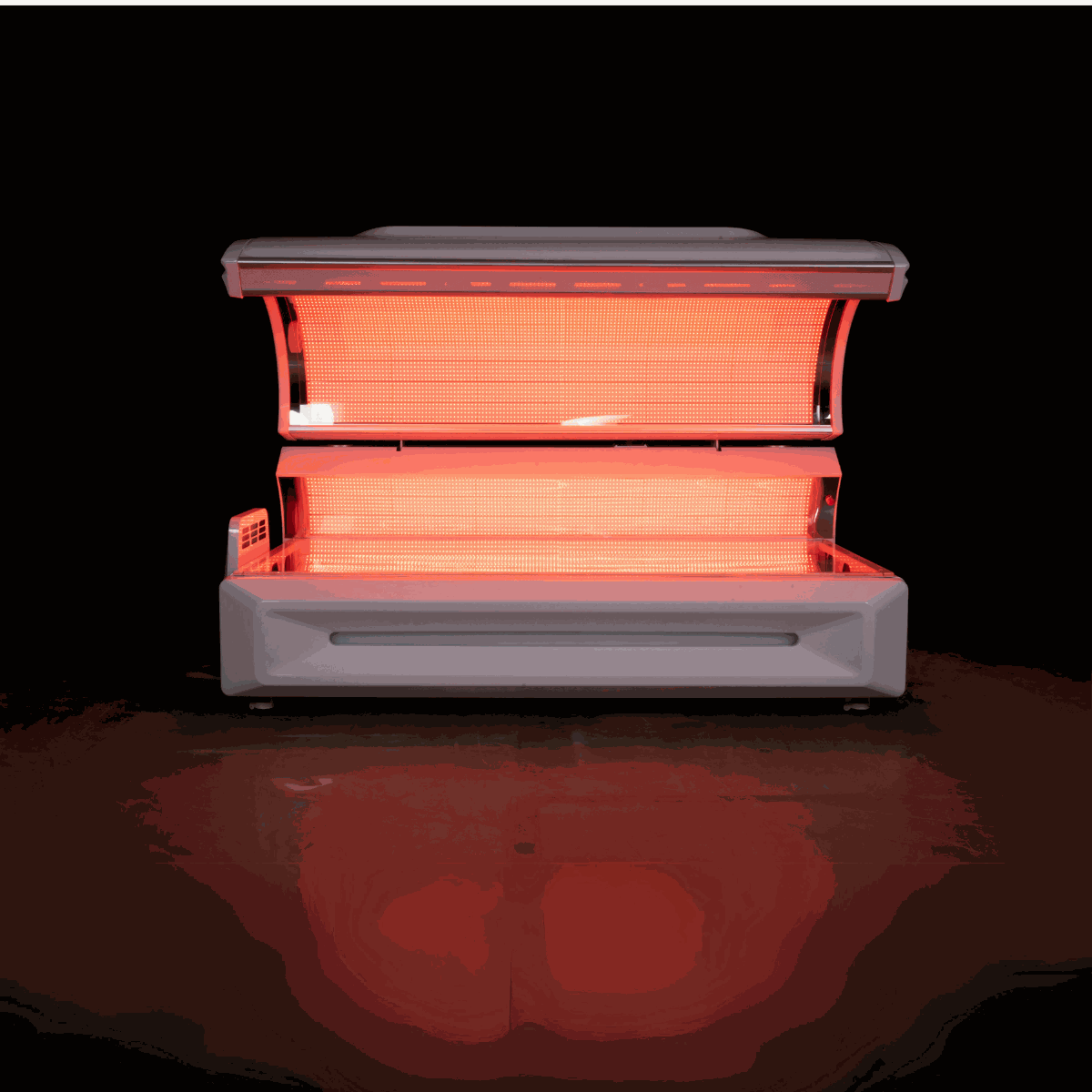 Red Light Therapy Bed with 360-degree LEDs, 7 plasma cooling fans, commercial control system, built-in timer, and Bluetooth music system