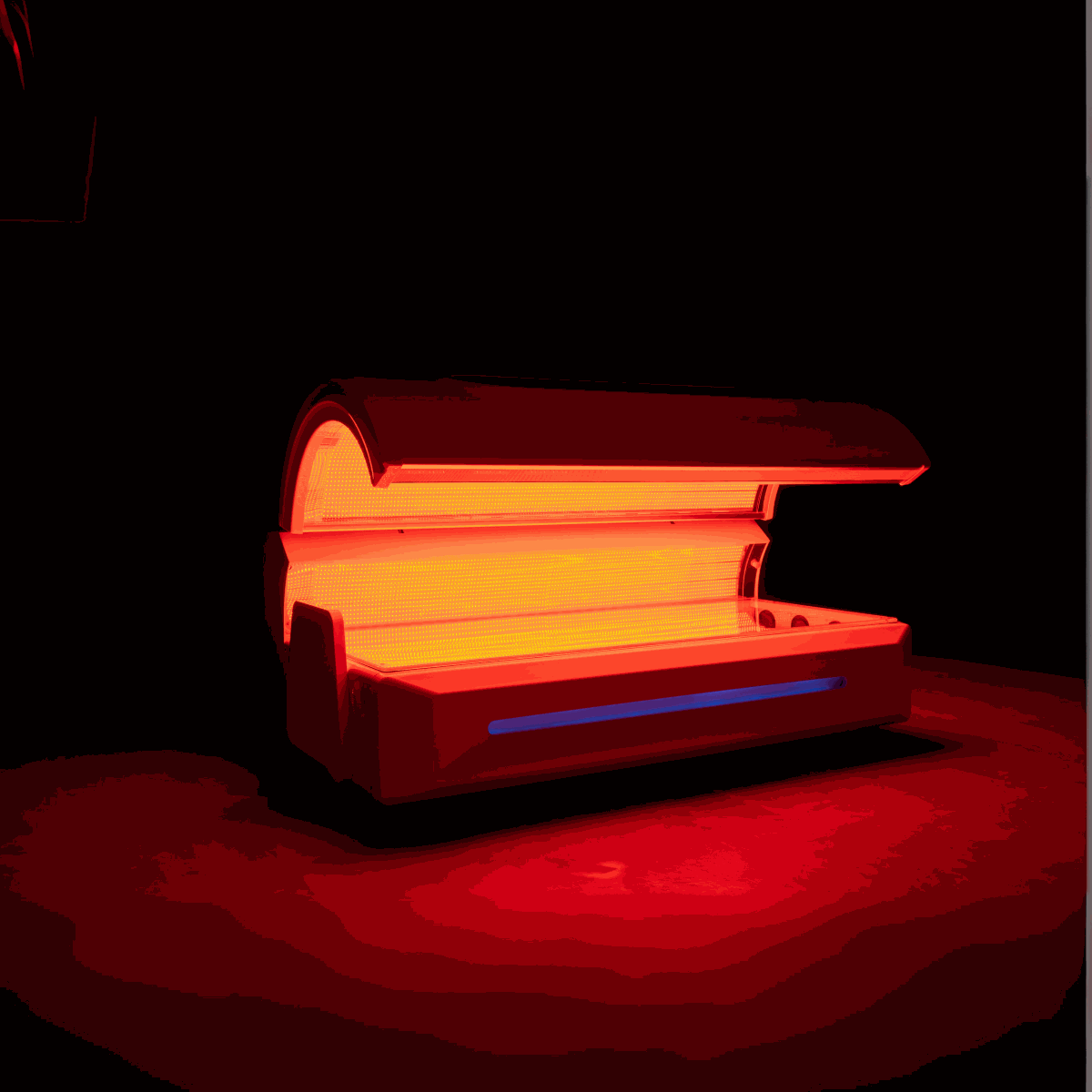 Red light therapy bed with 360-degree LEDs and cooling fans for home and commercial use