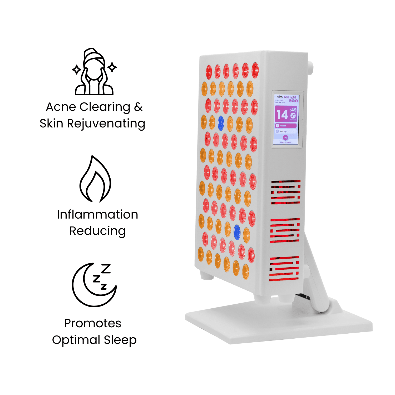 Vital PRO 2.0 red and near infrared light therapy panel with touchscreen for skin rejuvenation, inflammation reduction, and improved sleep