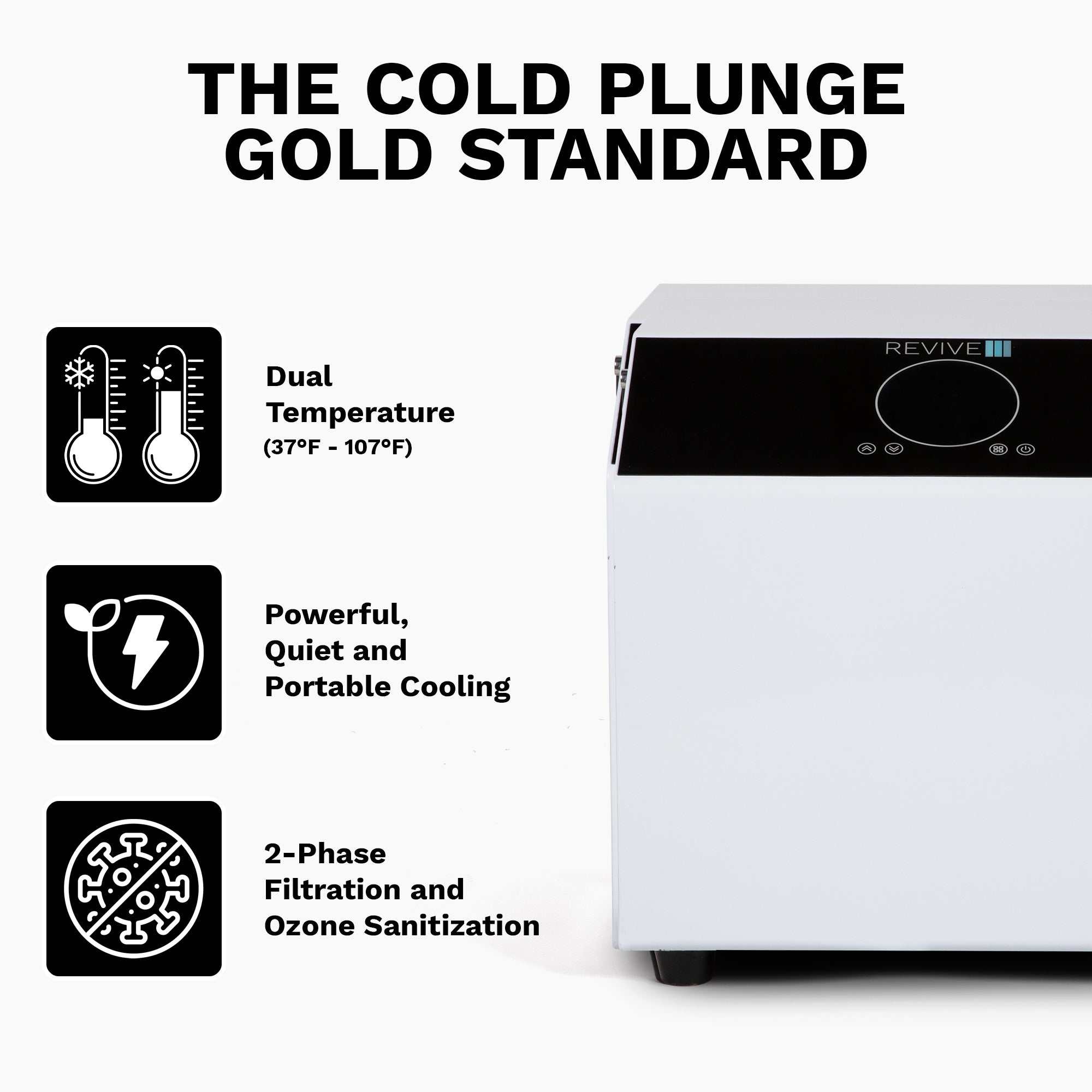 Core .8hp Chiller with dual temperature, quiet cooling, advanced 2-phase filtration, and ozone sanitation for hot and cold therapy