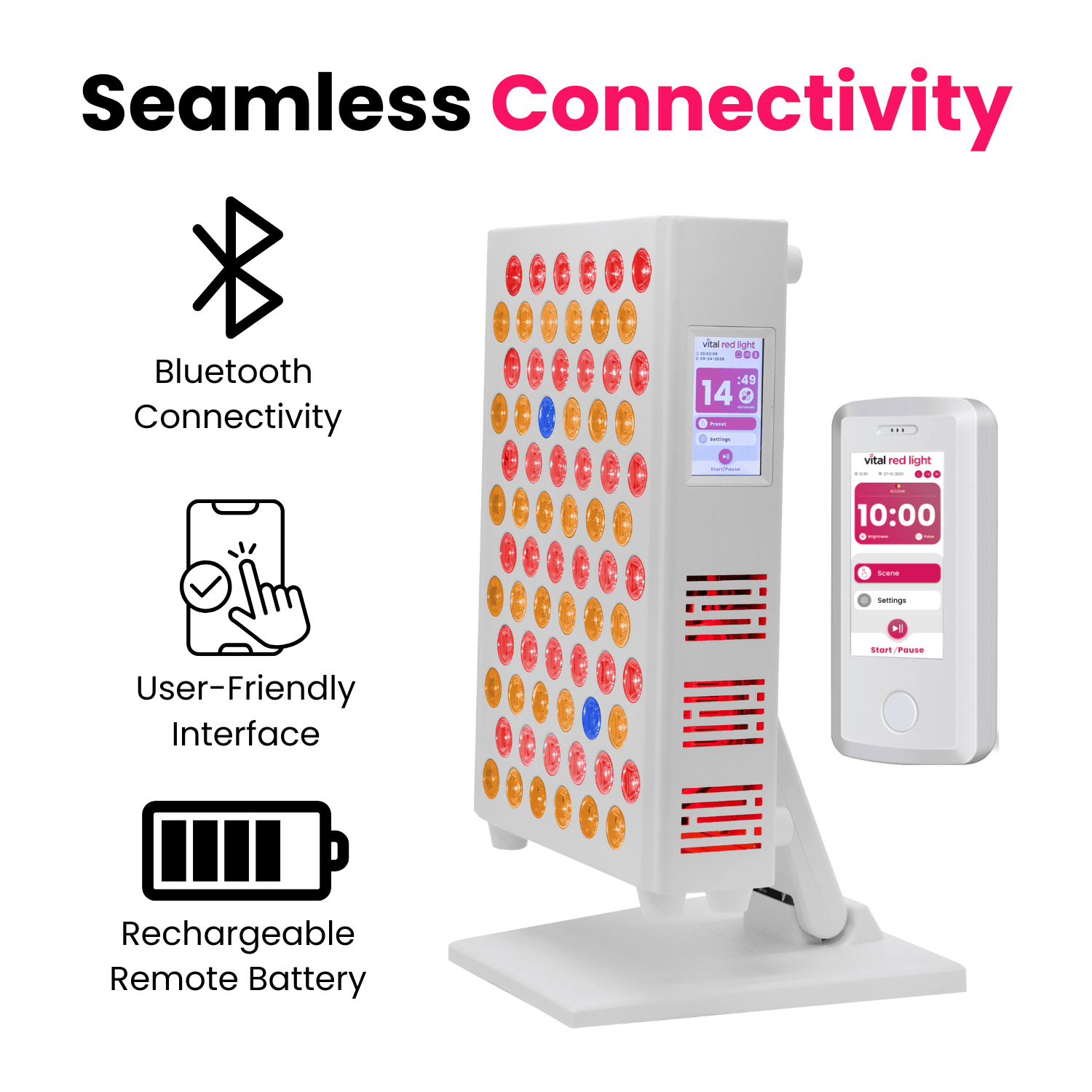 Vital PRO 2.0 red and near infrared light therapy panel with touchscreen and Bluetooth connectivity