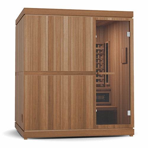 Finnmark FD-5 Trinity XL infrared and steam sauna combo with wooden exterior and glass door