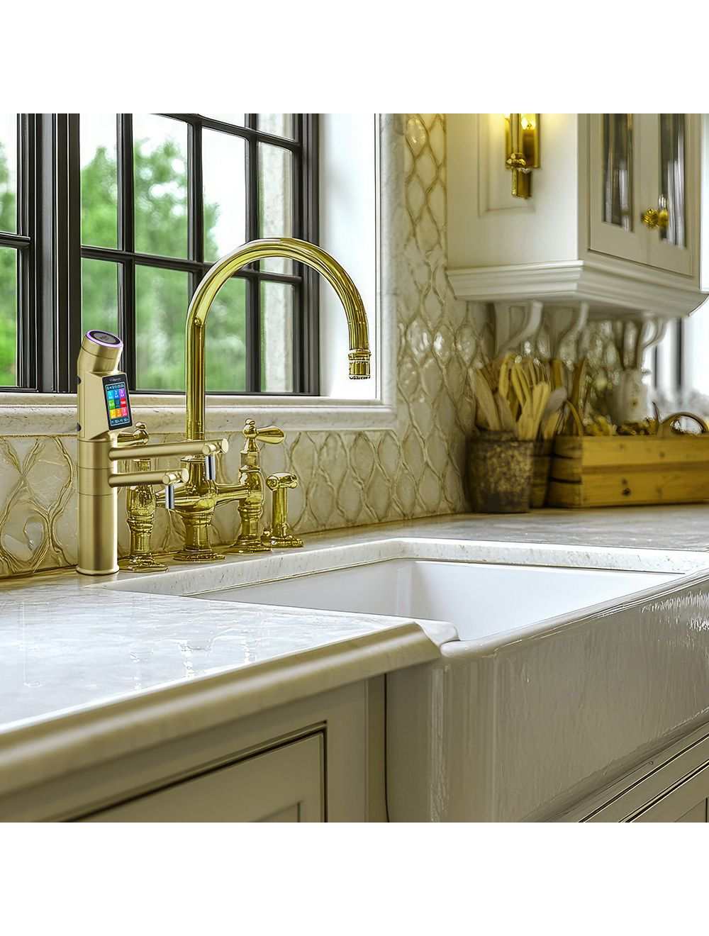 Tyent UCE-13 PLUS Gold under-counter water ionizer with touch screen and sleek design in modern kitchen