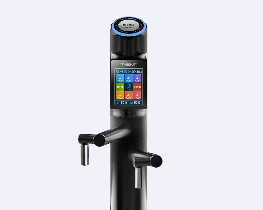 Tyent UCE-13 PLUS matte black under-counter water ionizer with touchscreen and dual spouts