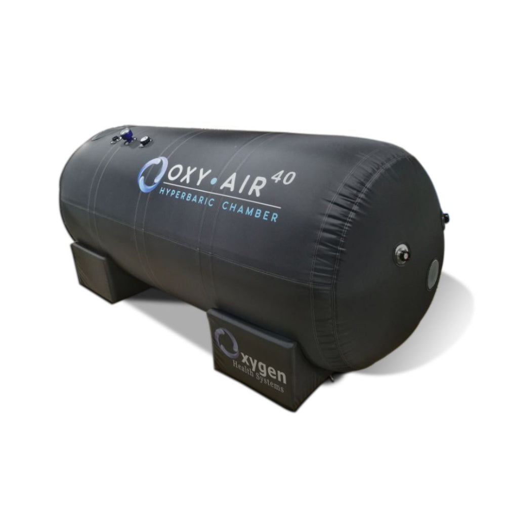 40-inch soft shell hyperbaric oxygen chamber, 1.4 ATA lie-down model, full exterior view