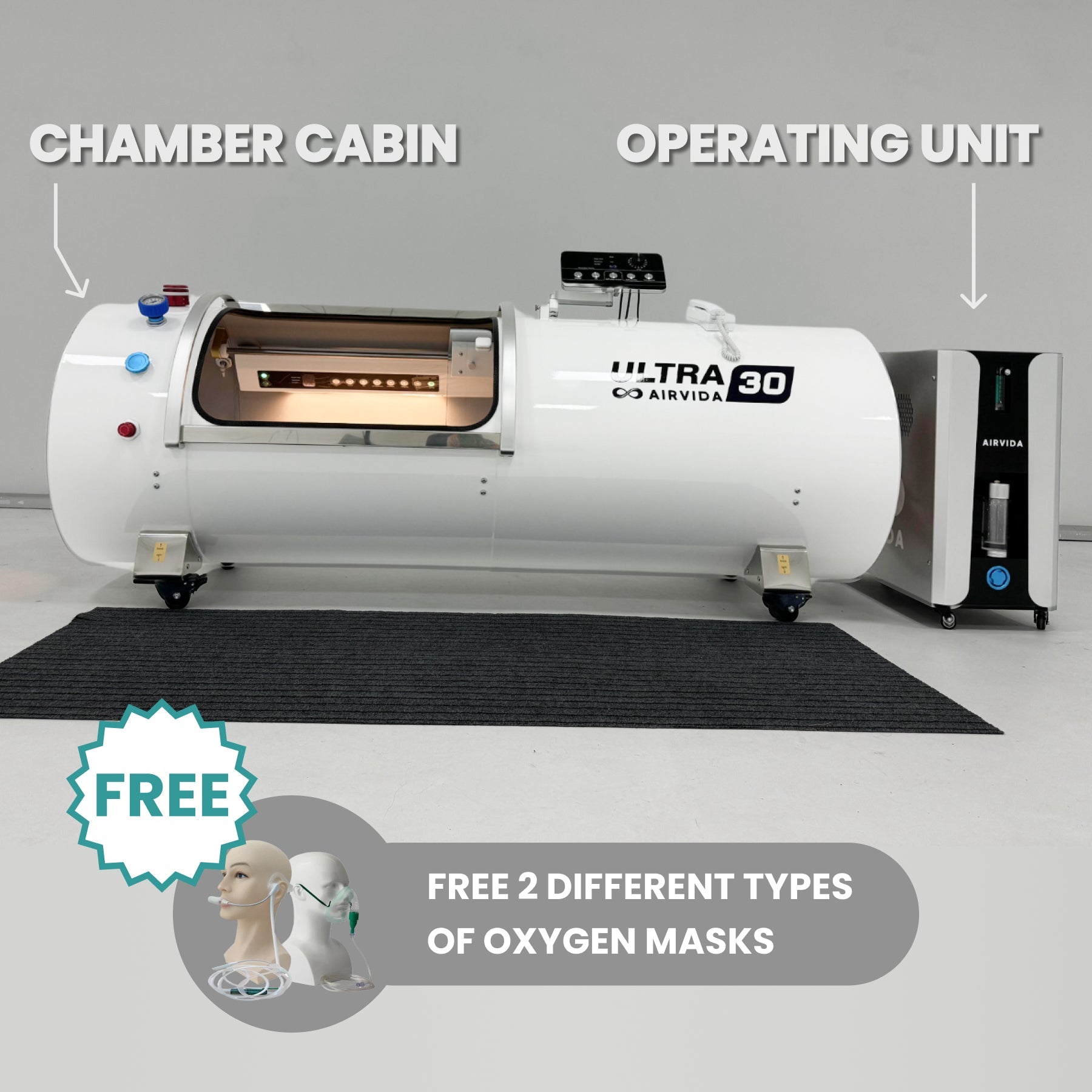 Airvida Ultra 1.3 - 2.0 ATA Hard Shell Lying Hyperbaric Chambers - The Recovery Outlet