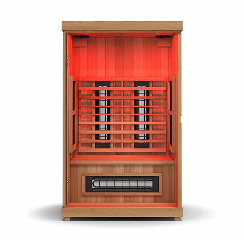 Finnmark FD-2 full-spectrum infrared sauna with dual infrared panels and wooden interior