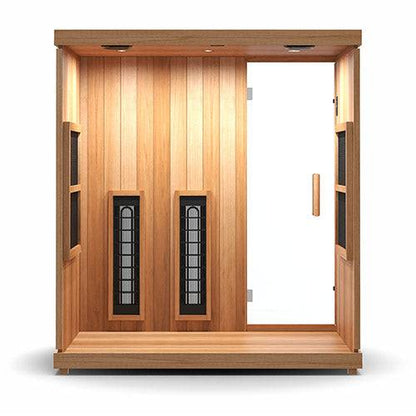 Finnmark FD-3 full spectrum infrared sauna with wooden interior and glass door for 3 to 4 persons