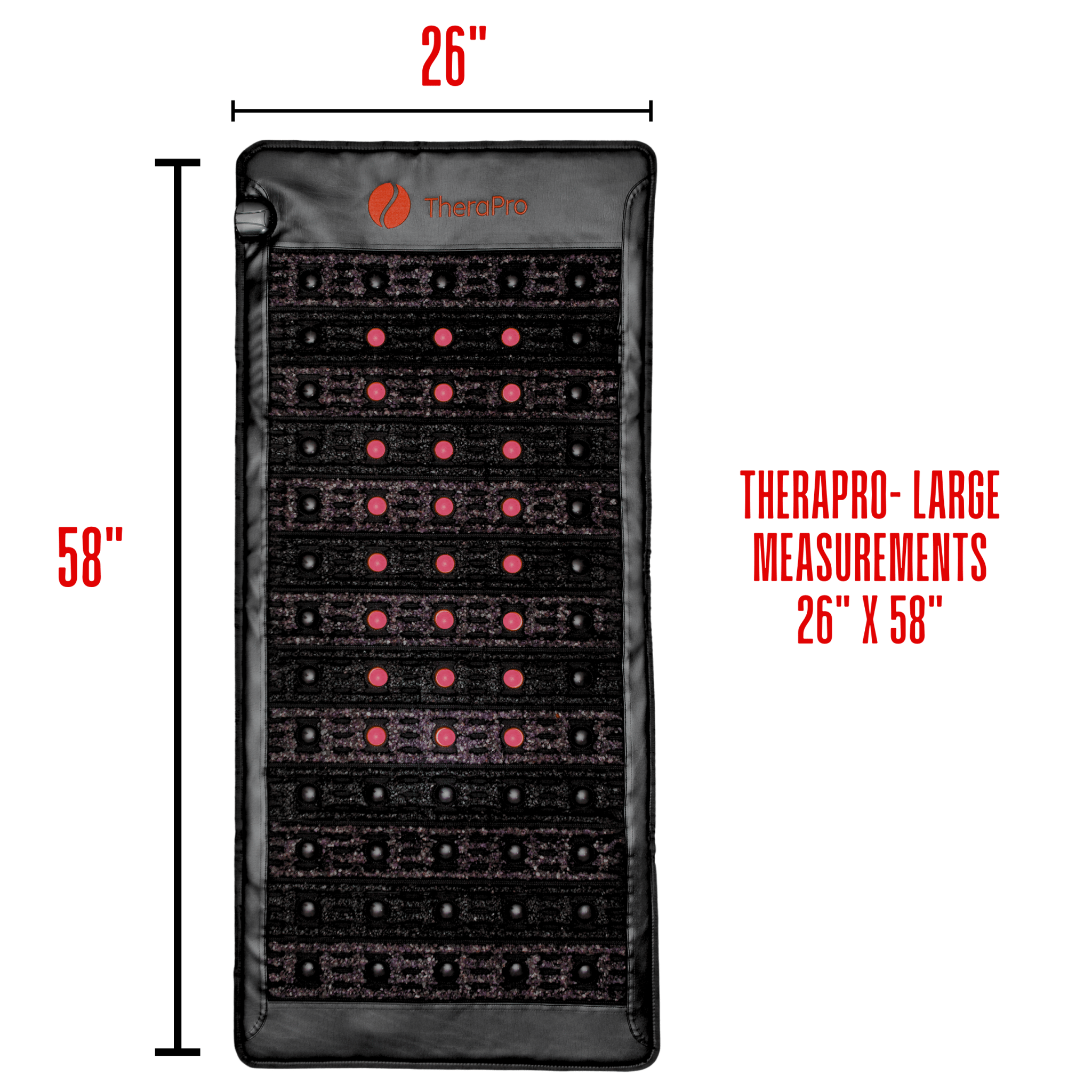 TheraPro large PEMF infrared and red light healing pad measuring 26 by 58 inches for pain relief and relaxation