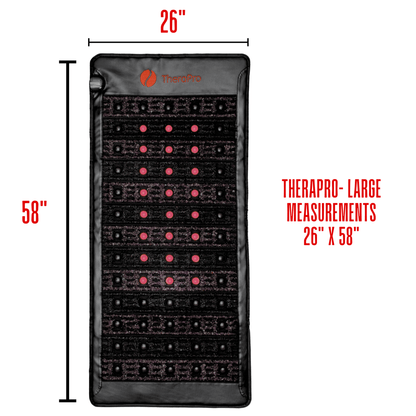 TheraPro large PEMF infrared and red light healing pad measuring 26 by 58 inches for pain relief and relaxation