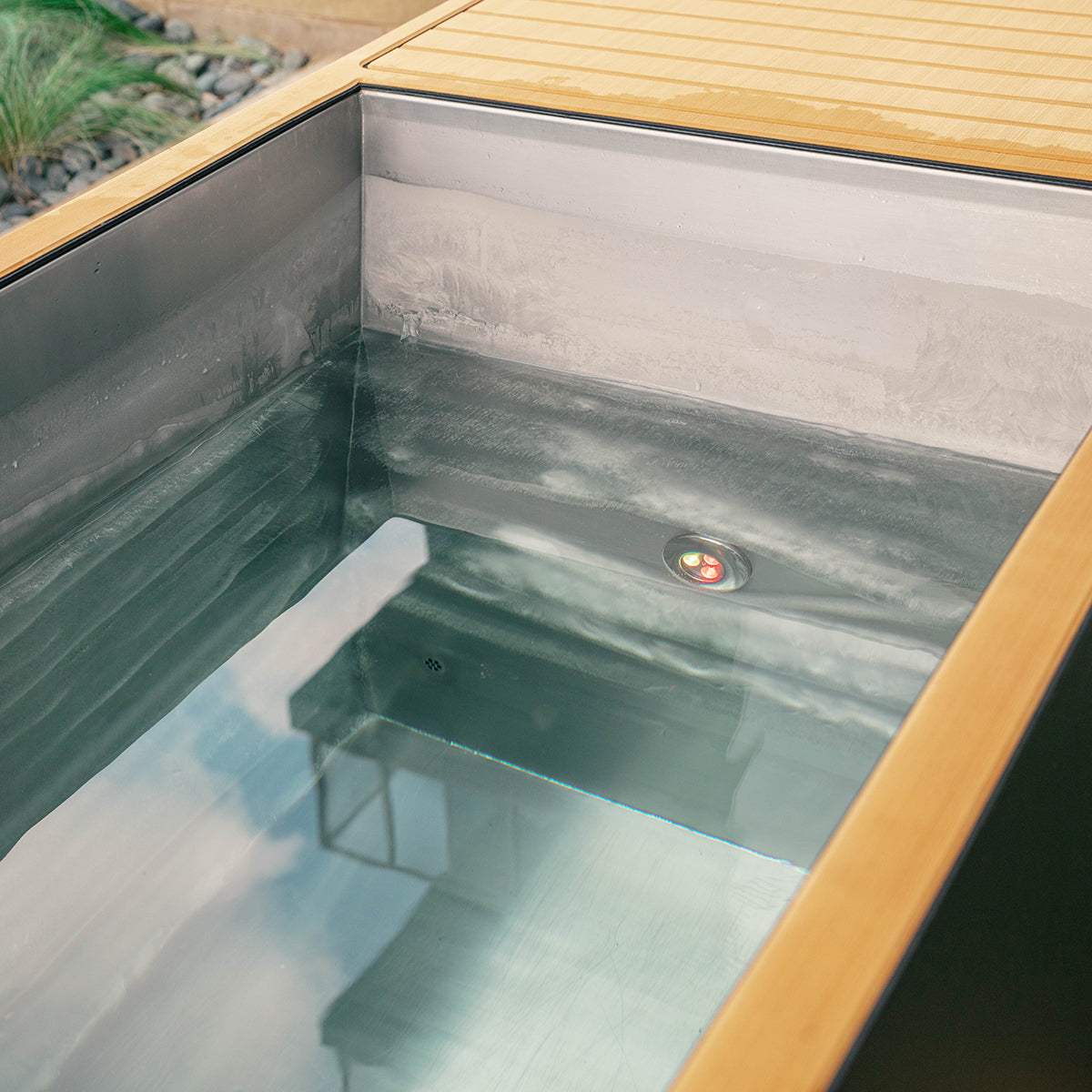 Luxury Plunge stainless steel tub with cooling coil system and LED lighting for ice-cold therapy