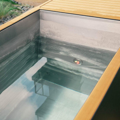 Luxury Plunge stainless steel tub with cooling coil system and LED lighting for ice-cold therapy