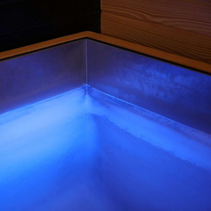 Luxury Plunge cold therapy tub with blue LED lighting and insulated stainless steel interior corner