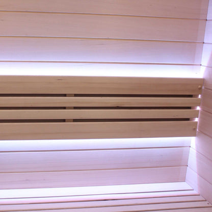 Luxury Plunge 2-person traditional sauna interior with LED lighting and wooden benches