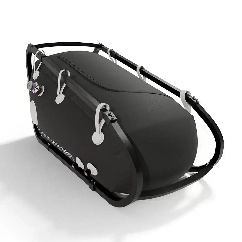 OxyFlow Mini soft-shell hyperbaric chamber interior with adjustable lounge chair