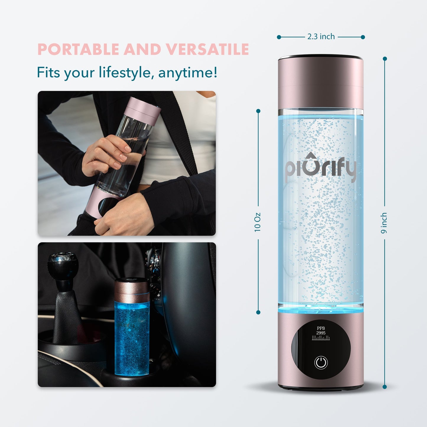 PIURIFY Hydrogenator® Bottle - Pink | Antioxidant H2 Water - The Recovery Outlet