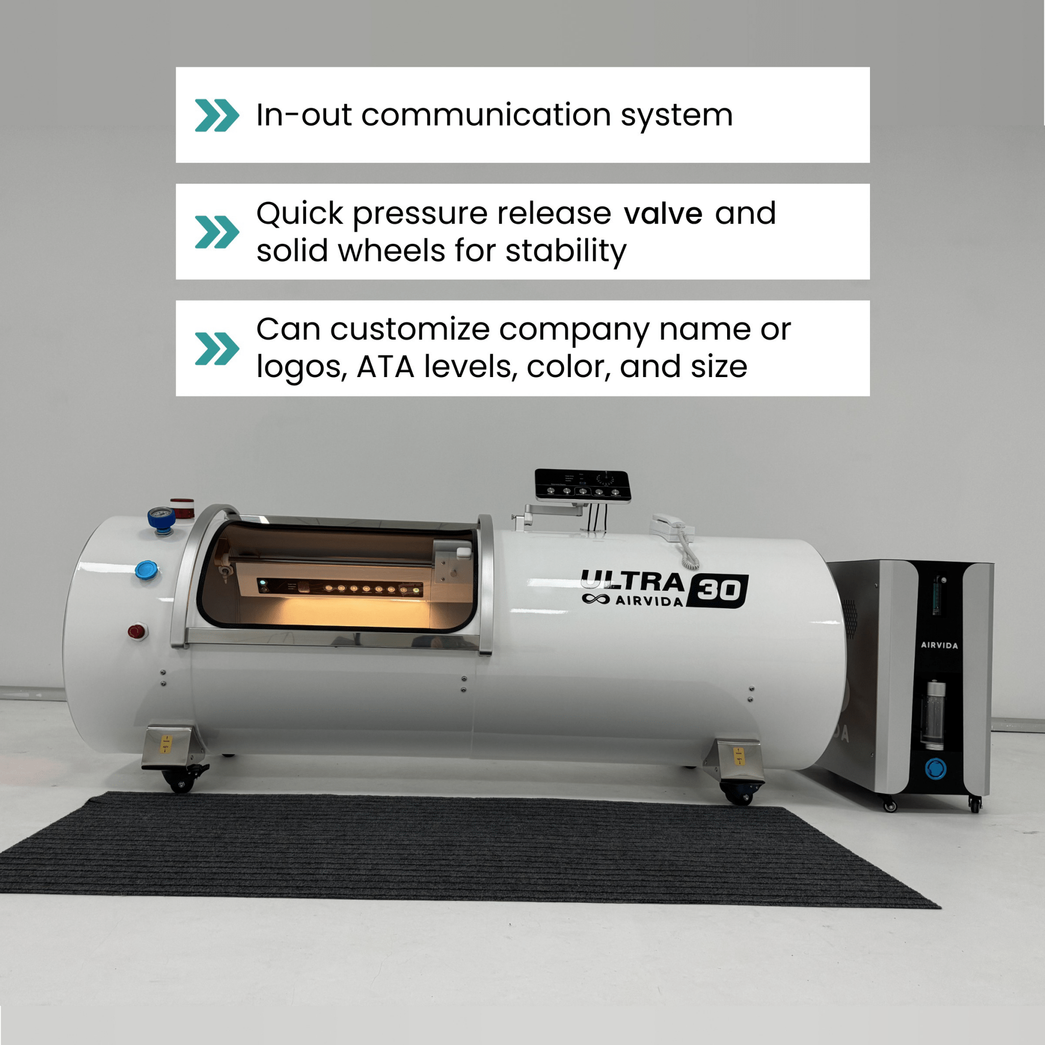 Airvida Ultra 1.3 - 2.0 ATA Hard Shell Lying Hyperbaric Chambers - The Recovery Outlet