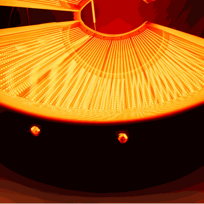 Close-up inside view of Airvida Aura Red Light Recovery system Bed with high-quality LED array glowing bright red light recovery system bed