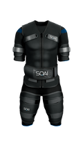 SQAI black EMS training suit for full-body muscle stimulation and recovery fitness