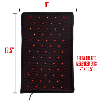 Thera Tri-Lite medical-grade red and near-infrared light therapy panel measuring 9 by 13.5 inches with high-powered LED lights
