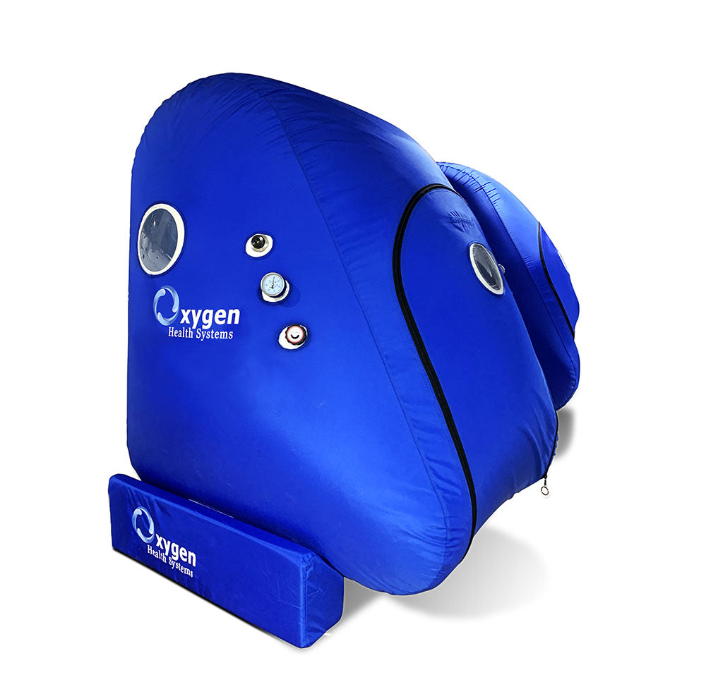 1.4 ATA vertical sitting hyperbaric oxygen chamber with wide wheelchair-ready door, exterior view