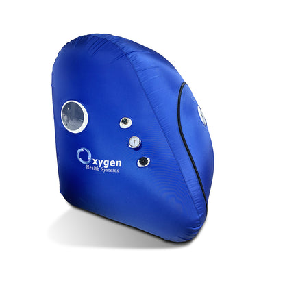 Wheelchair-accessible soft-shell hyperbaric chamber shown at full inflated height
