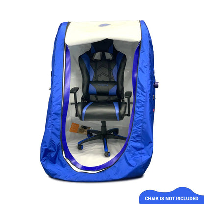Vertical hyperbaric chamber interior with seating, illustrating wheelchair-ready walk-in access
