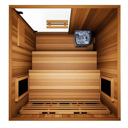 Finnmark FD-4 infrared and steam sauna combo wooden cabin interior top view