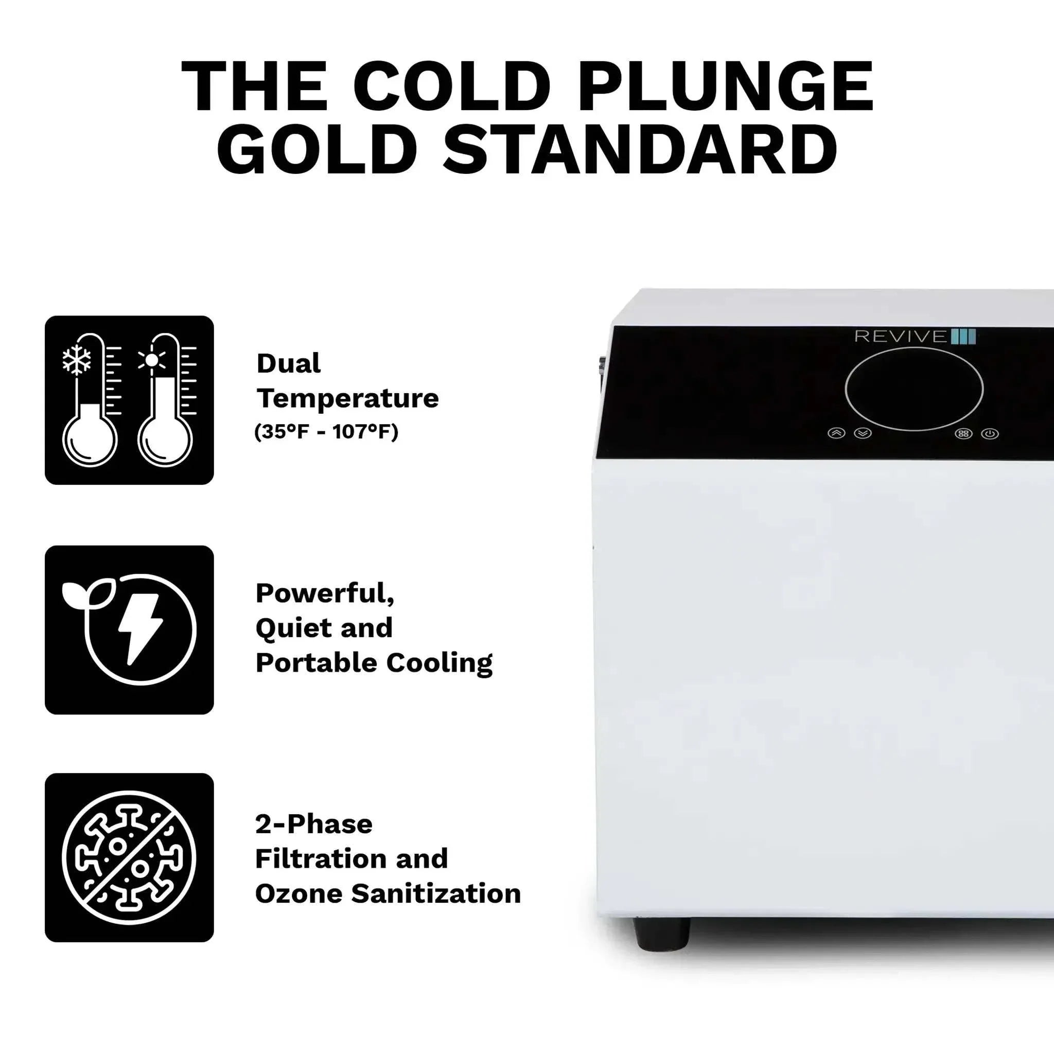 Inflatable plunge chiller with dual temperature control, 2-phase filtration, and ozone sanitation system