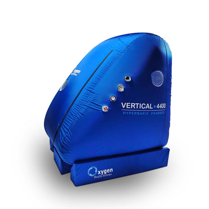 XLT MC4400 vertical hyperbaric oxygen chamber exterior, 1.4 ATA wheelchair-ready soft shell