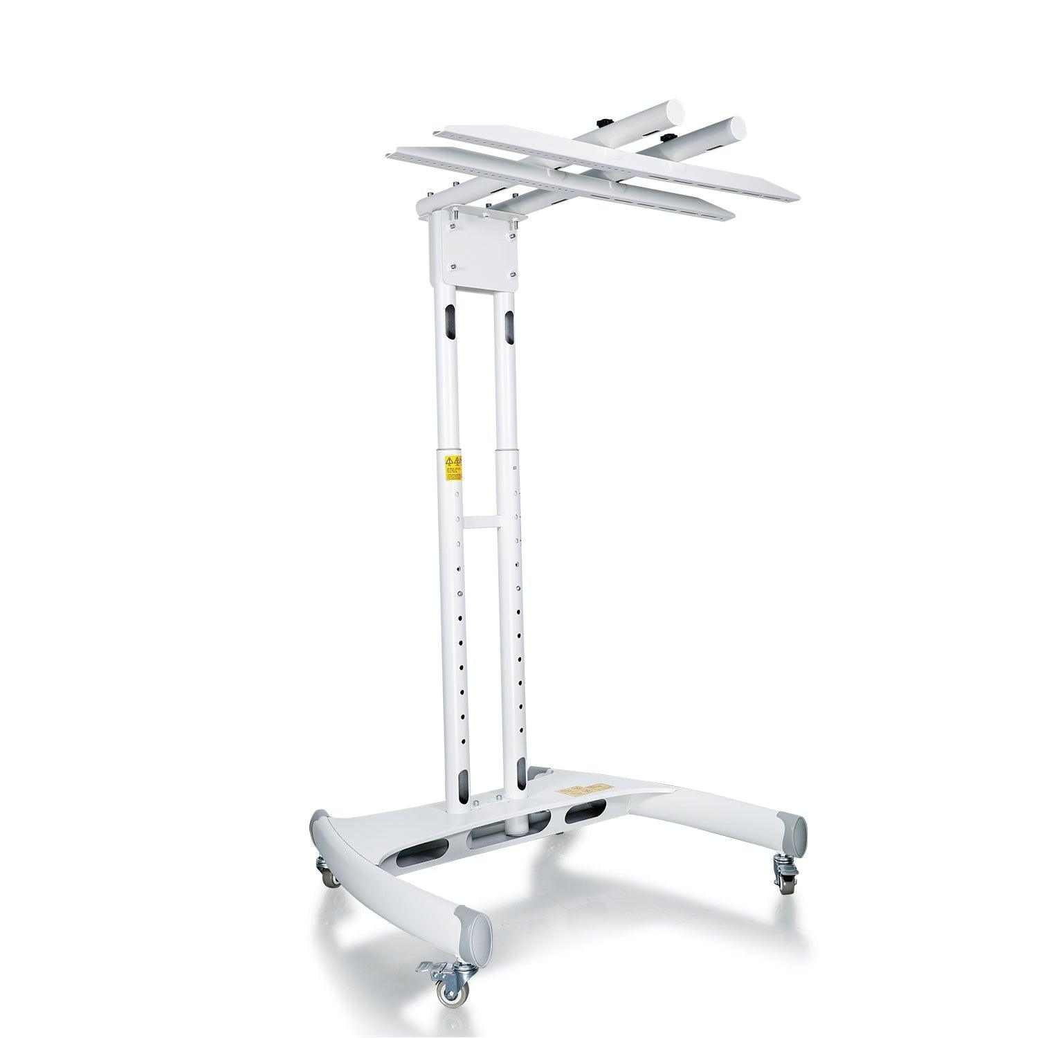 White adjustable Mito Red Universal Stand on wheels, usable in vertical or horizontal positions for light panels