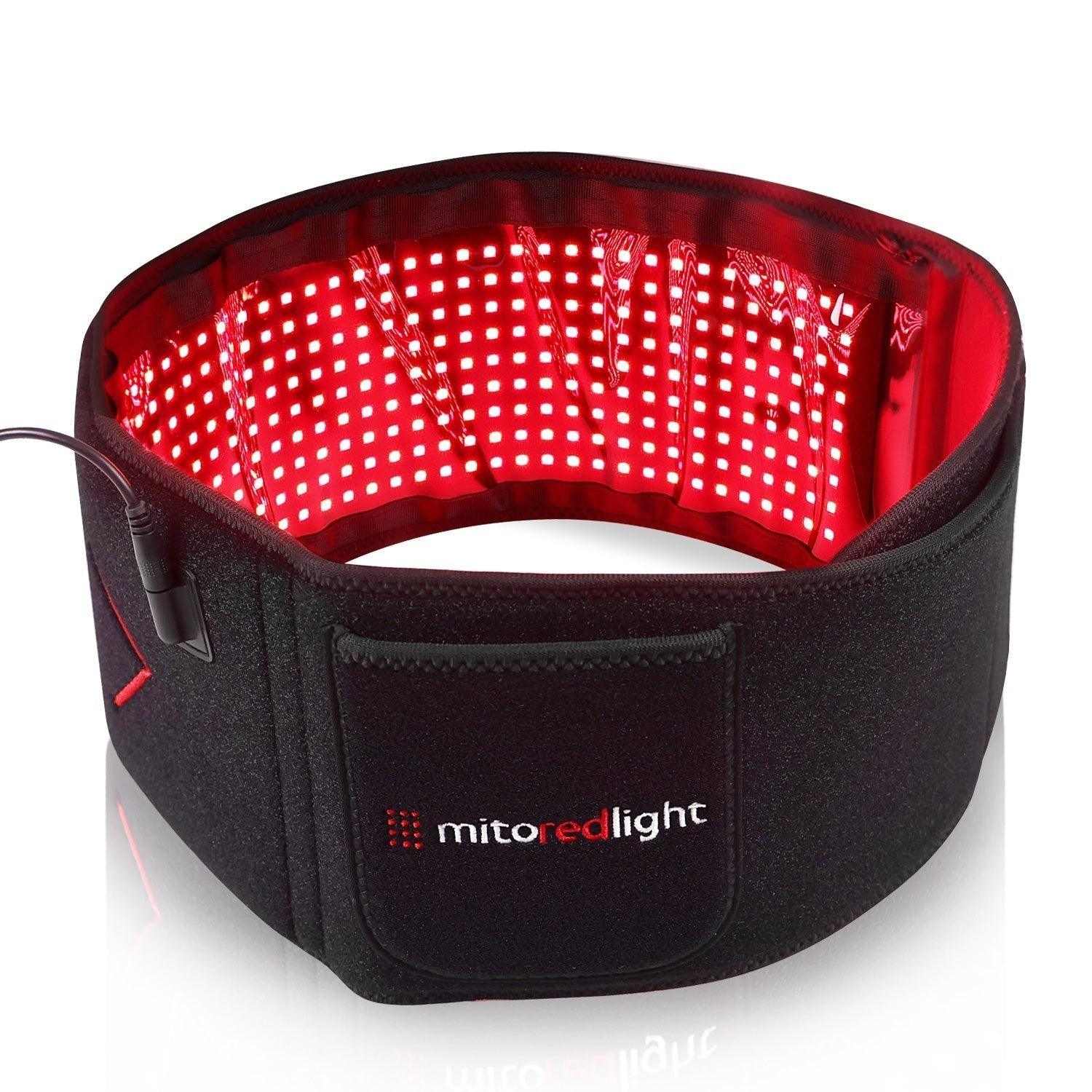 MitoQUAD Wavelength Belt hands-free red light therapy with 405 diodes and TriChip technology for targeted pain relief and healing.
