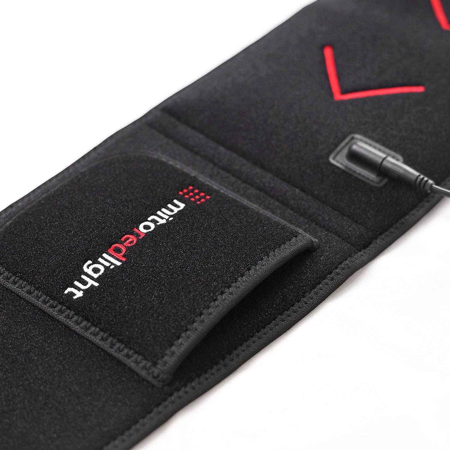 MitoQUAD Wavelength Belt black hands-free red light therapy device with TriChip technology and power connection port
