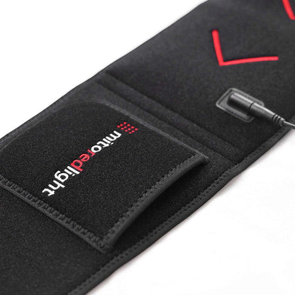 MitoQUAD Wavelength Belt black hands-free red light therapy device with TriChip technology and power connection port
