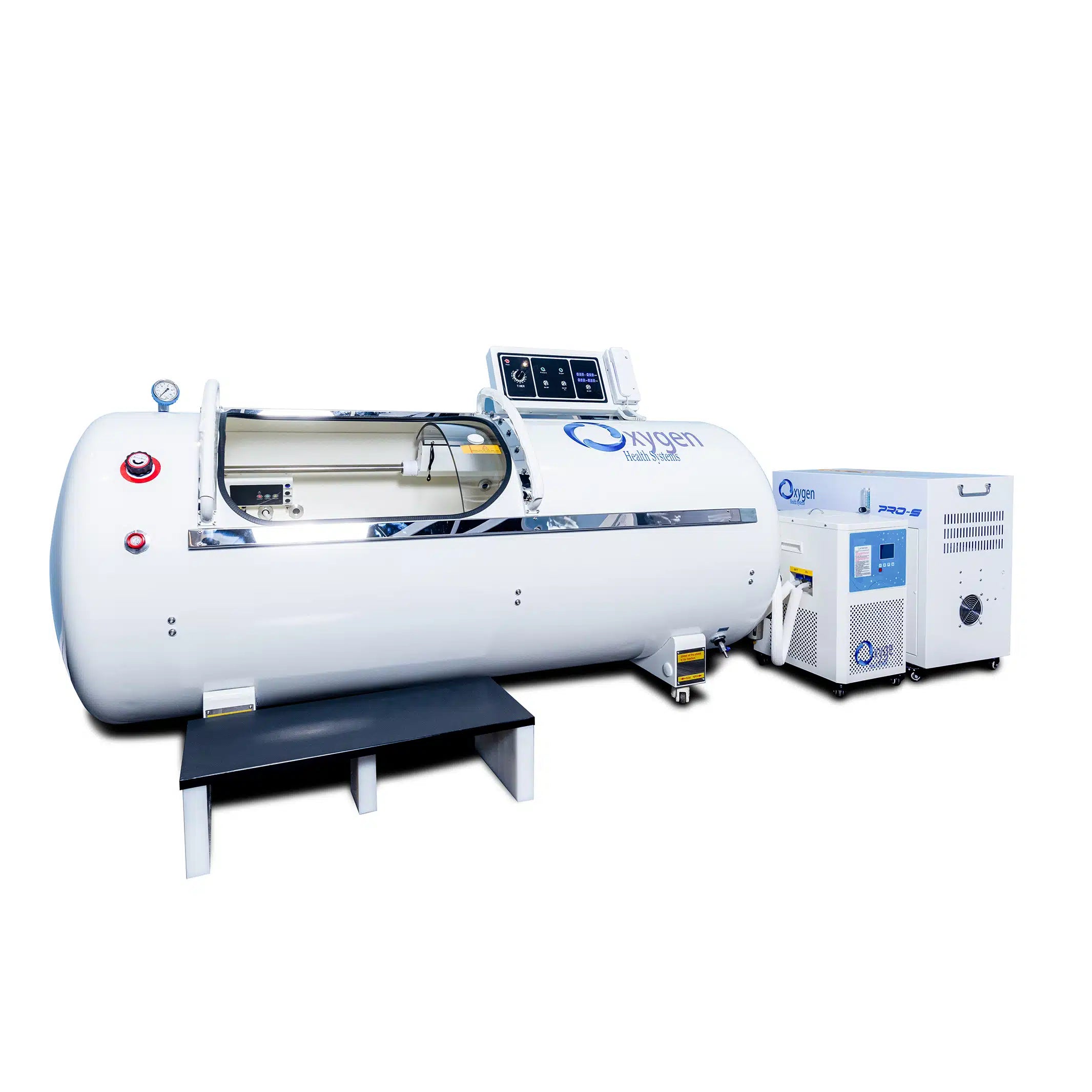 Hard shell hyperbaric chamber with polycarbonate window and easy-slide cabin door